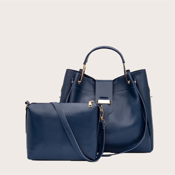 

2pcs Lizard Pattern Top Handle Bag Set, Blue