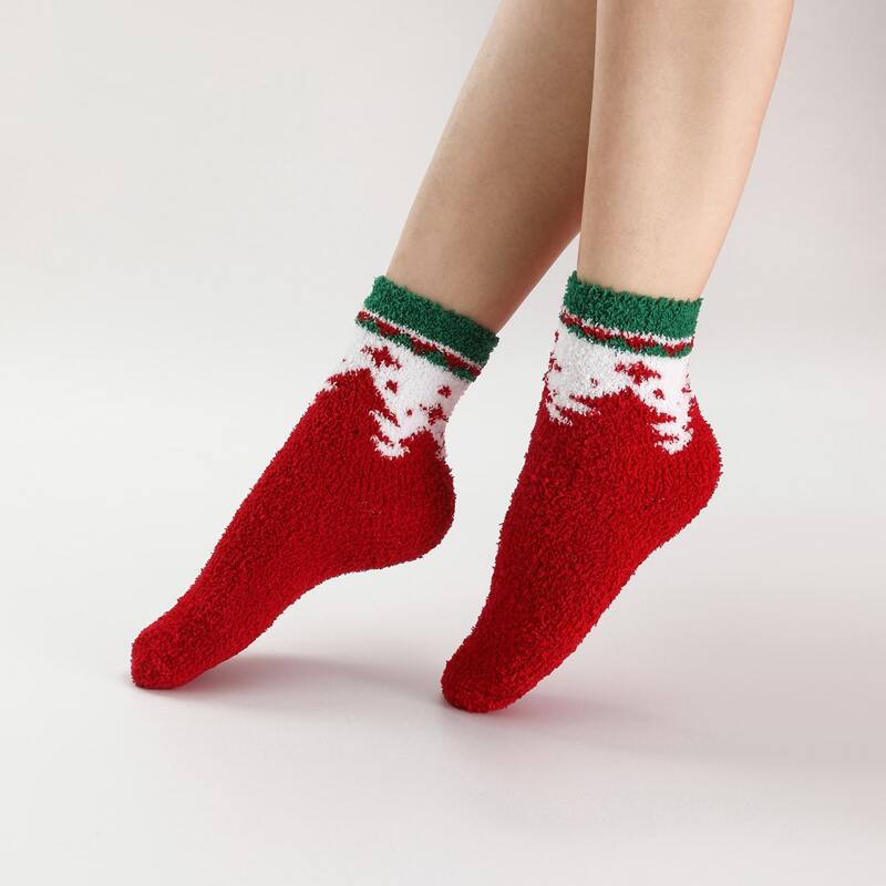 

1pair Tree Pattern Fuzzy Socks, Red