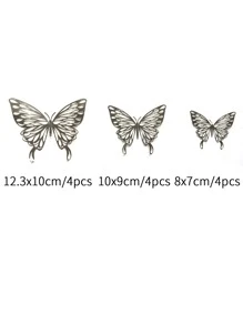 12 Chiếc Nhựa Tự Dính 3D Bướm Trang Trí Treo Tường Bạc Rỗng Ra Chống Nước Trang Trí Phòng Sáng Tạo Miếng Dán Hình Bướm - Bạc - Xem 2