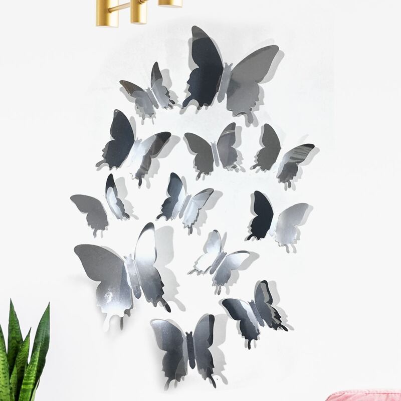 

12pcs 3D Butterfly Wall Sticker, Silver