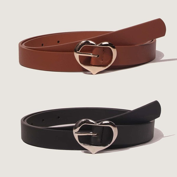 

2pcs Heart Buckle Belt, Multicolor