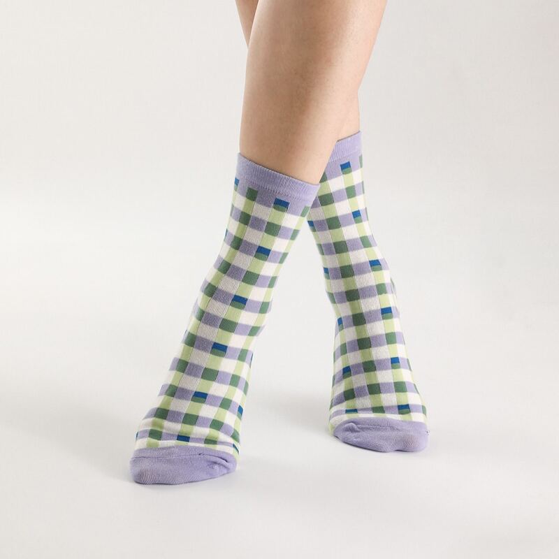 

1pair Plaid Crew Socks, Multicolor