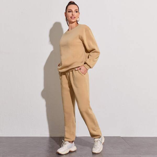 

Solid Thermal Sweatshirt & Sweatpants, Khaki