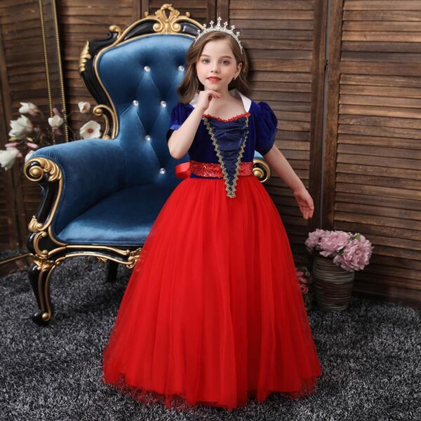 

Girls Puff Sleeve Appliques Princess Dress, Multicolor