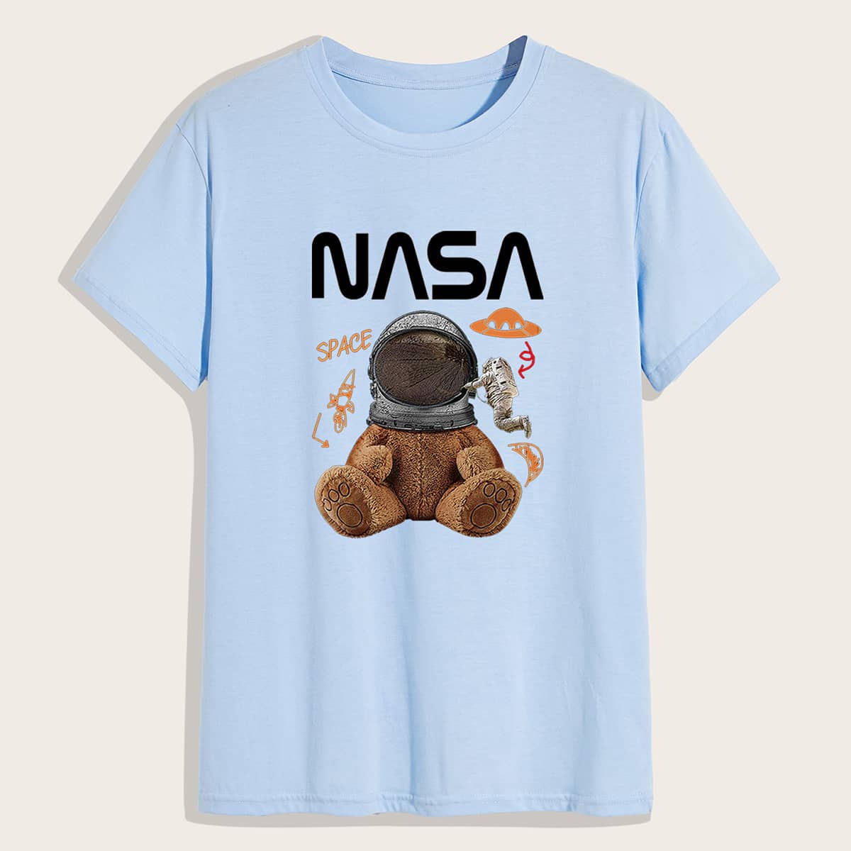 

Guys Letter Spaceman & Cartoon Graphic Tee, Baby blue