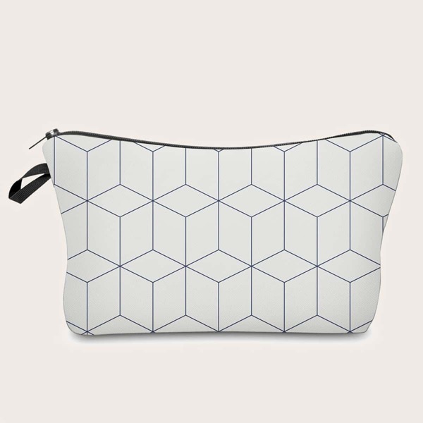

Geometric Pattern Makeup Bag, White