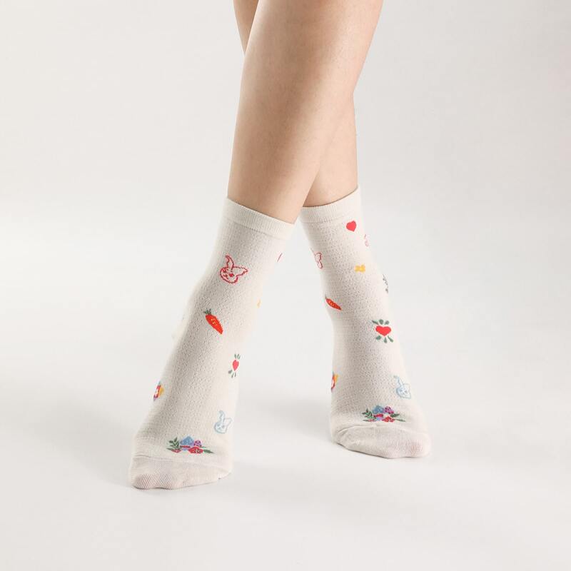

1pair Cartoon Crew Socks, White