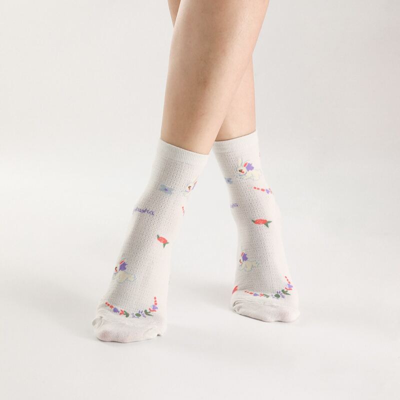

1pair Cartoon Crew Socks, White