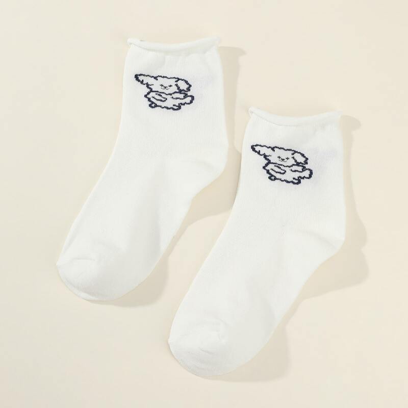 

1pair Cartoon Crew Socks, White