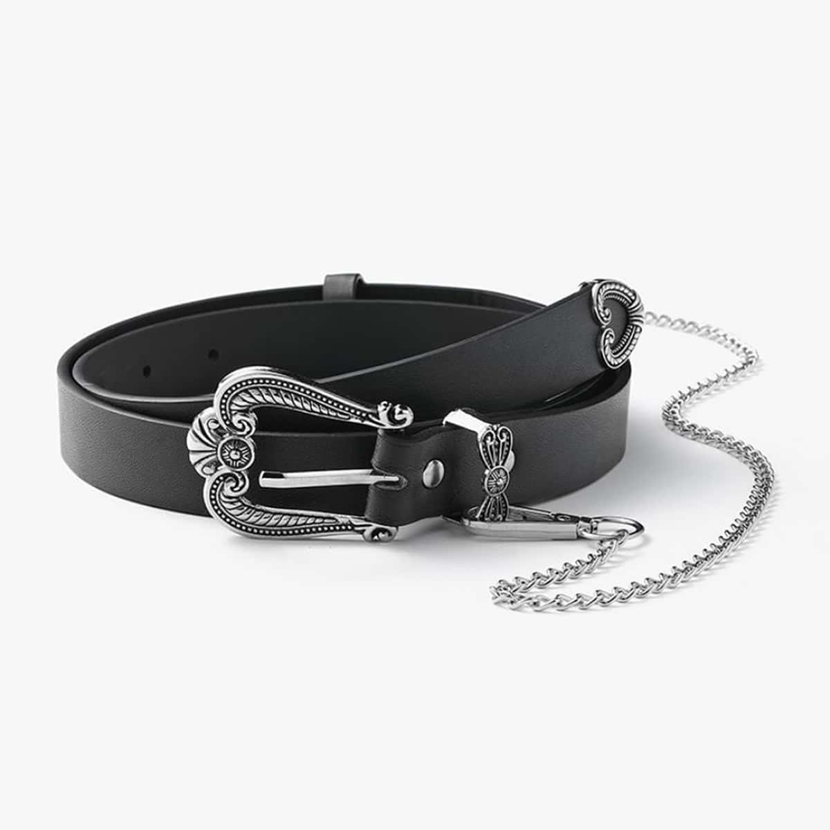 

Western Buckle Belt With Pants Chain, Black