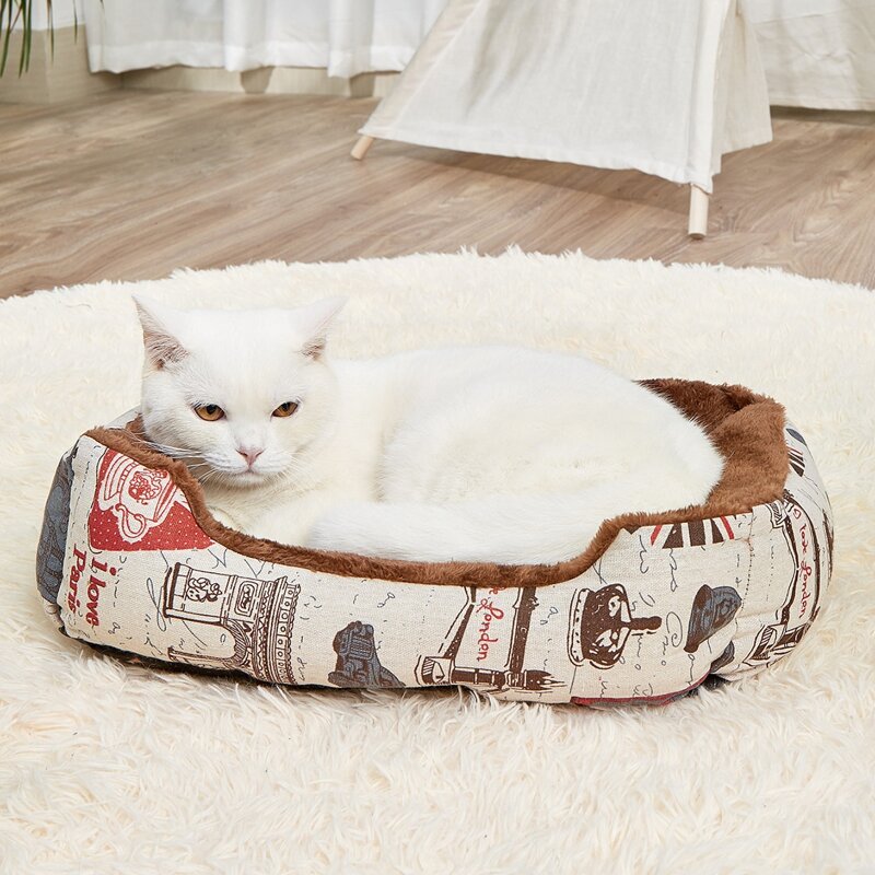 

Landmark Pattern Plush Pet Bed, Multicolor