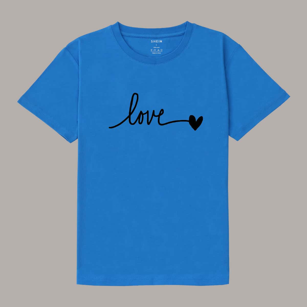

Men Letter And Heart Print Tee, Blue