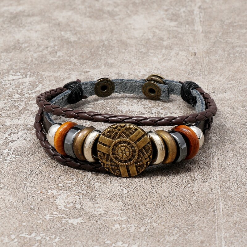 

Guys Round Decor Layered Bracelet, Brown
