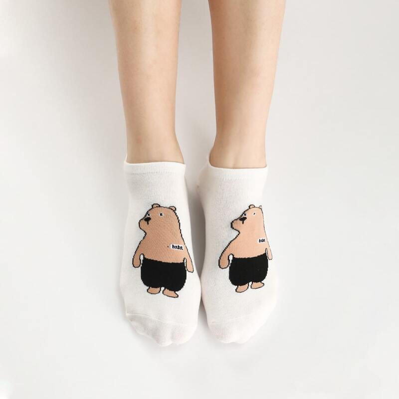 

1pair Cartoon Bear Socks, White