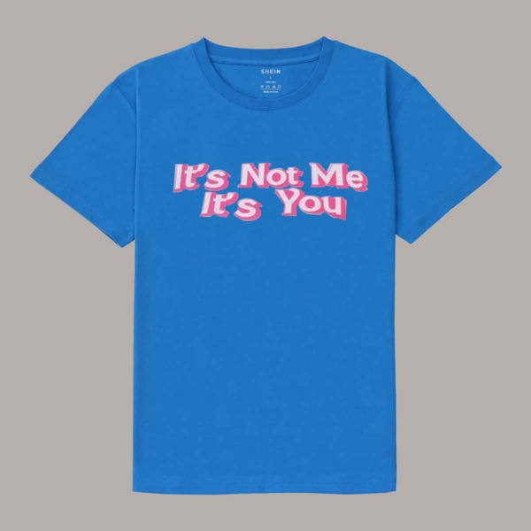 

Slogan Graphic Crew Neck Tee, Blue