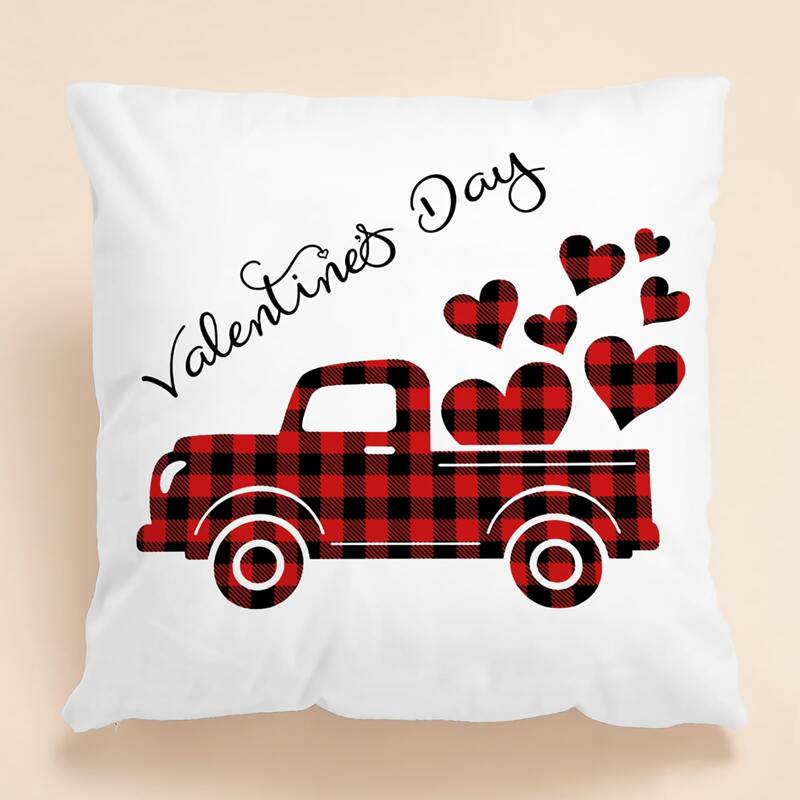 

Car & Heart Print Cushion Cover Without Filler, White