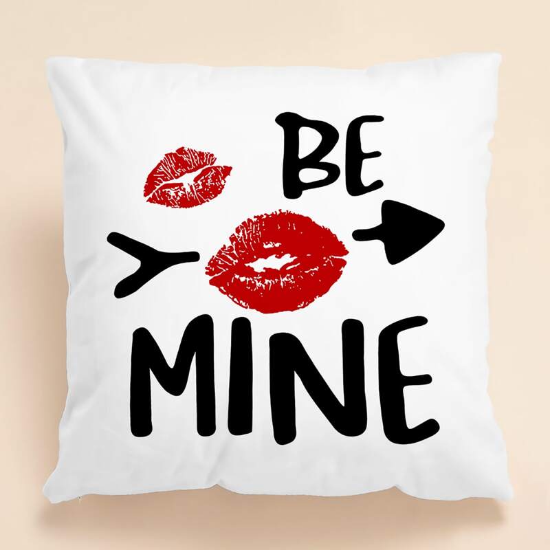 

Letter & Lip Print Cushion Cover Without Filler, White