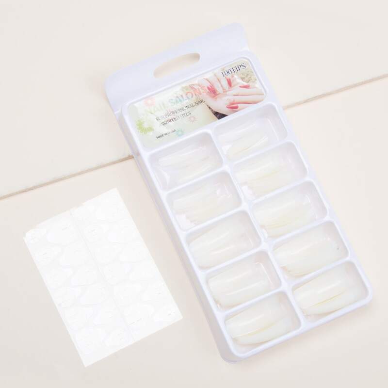 

100pcs Plain Fake Nail & 24pcs Tape, White