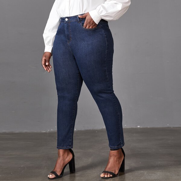 

Plus High Waist Skinny Jeans, Dark wash