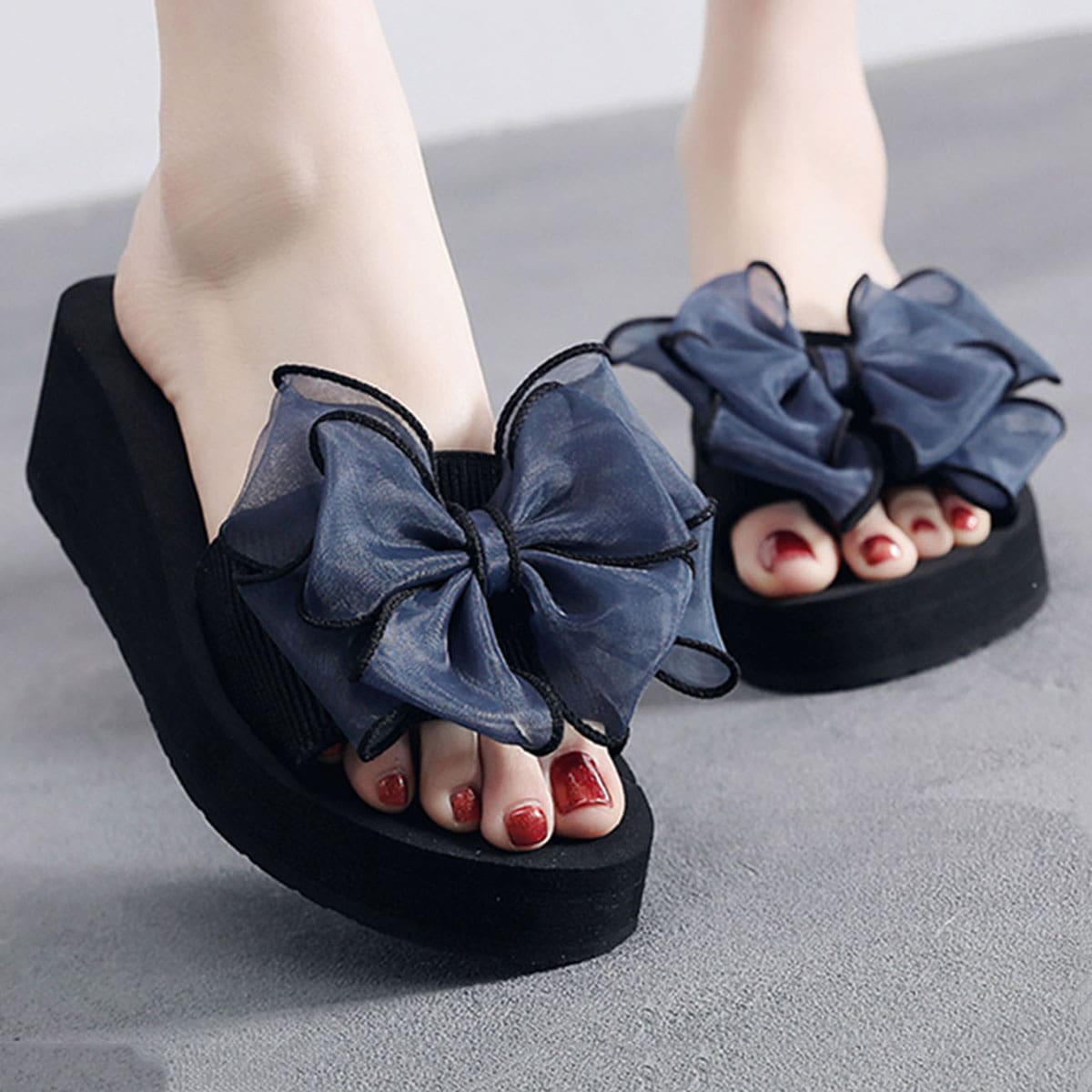 

Oversized Bow Platform Slide Sandals, Blue