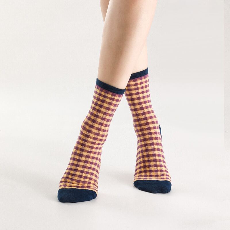 

1pair Plaid Crew Socks, Multicolor