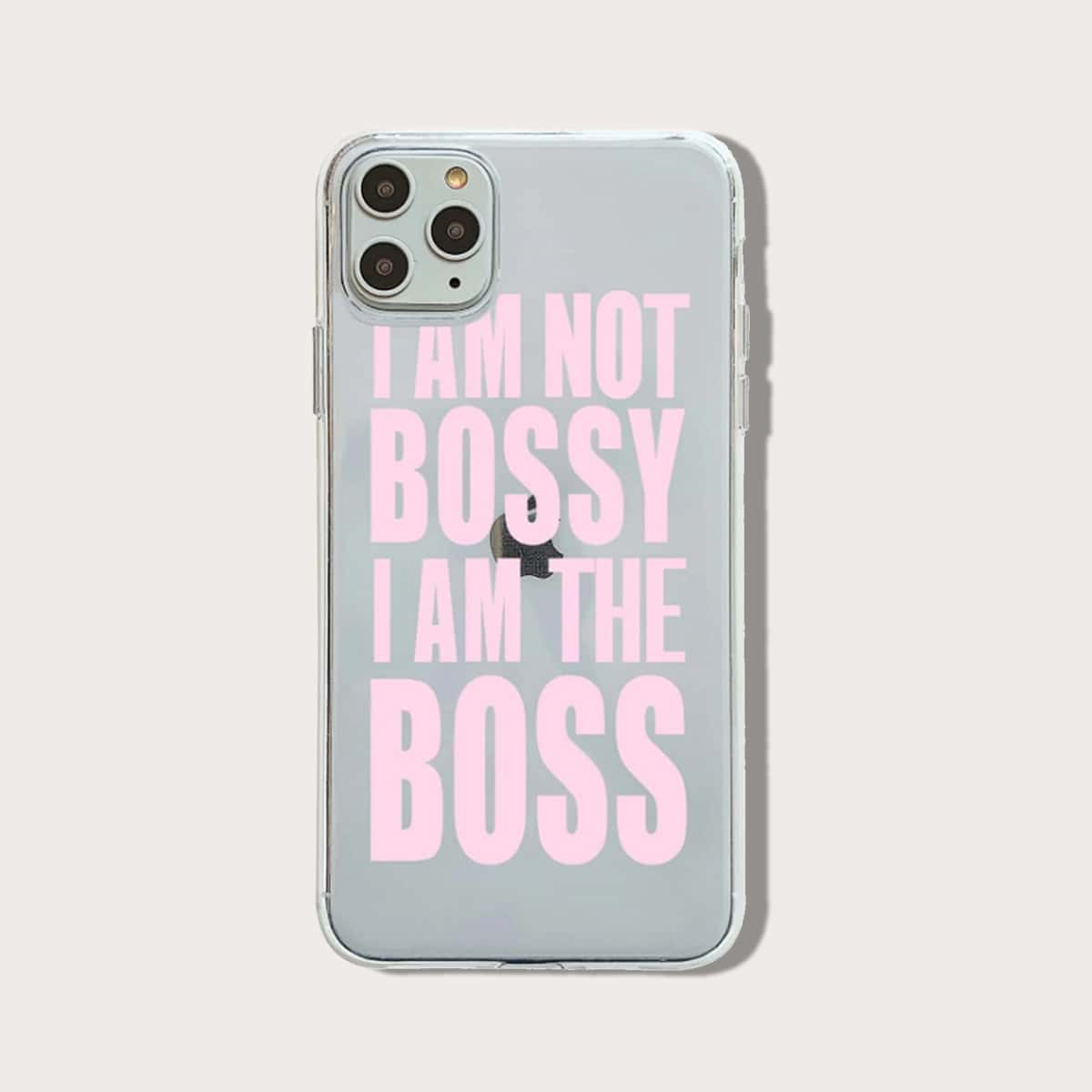 

Slogan Graphic Clear iPhone Case, Pink