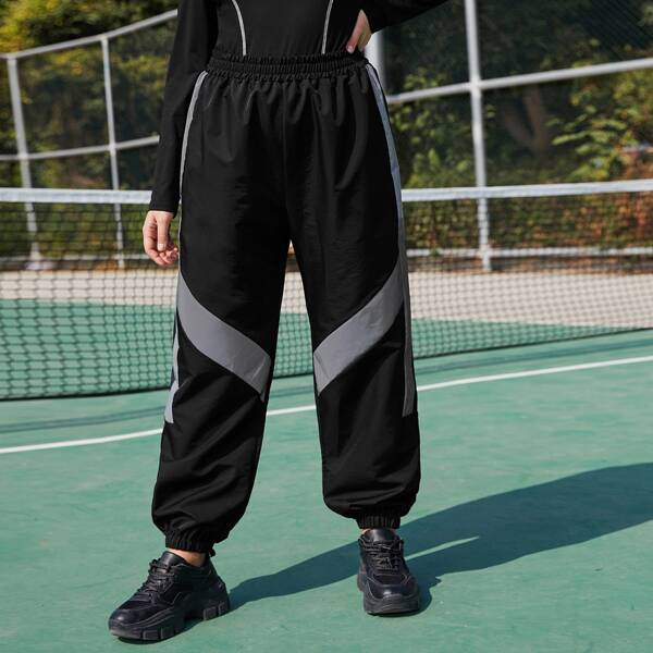 

Plus Contrast Panel Sports Pants, Black