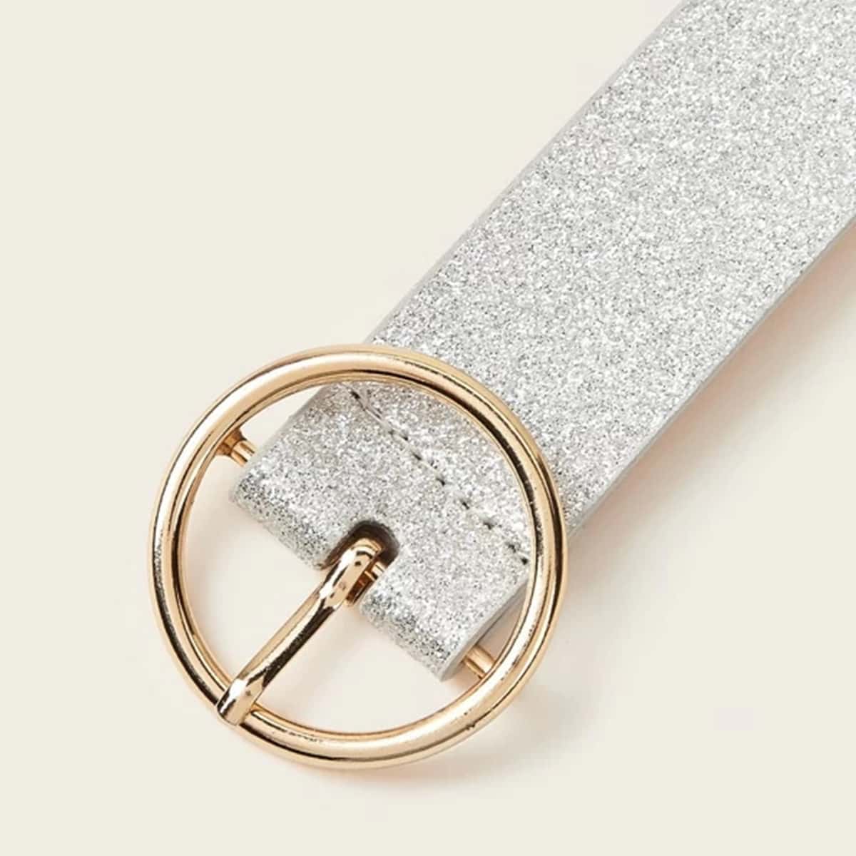 

Glitter Ring Buckle Belt, Silver
