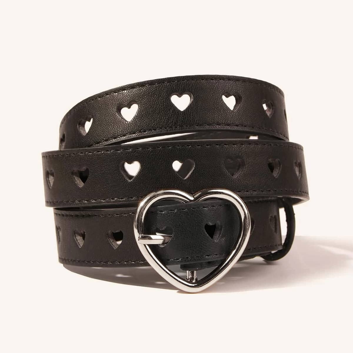 

Hollow Out Heart Buckle Belt, Black