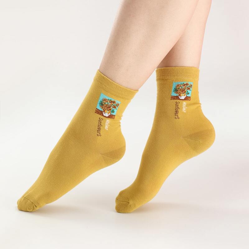 

1pair Sunflower Graphic Crew Socks, Mustard yellow