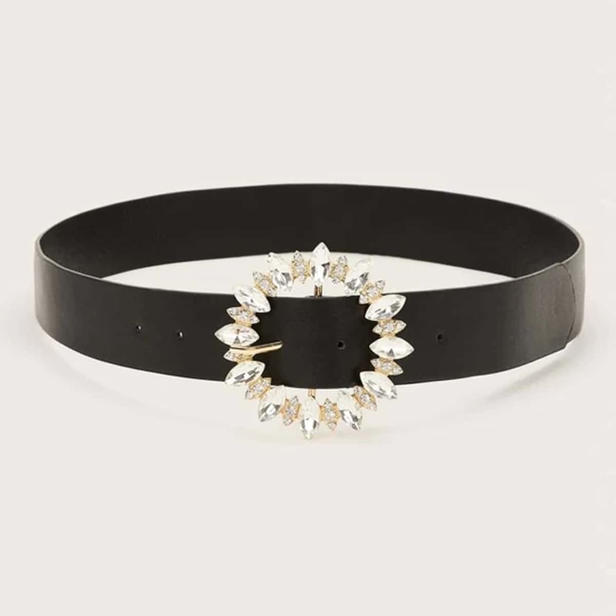 

Rhinestone Ring Buckle Belt, Black