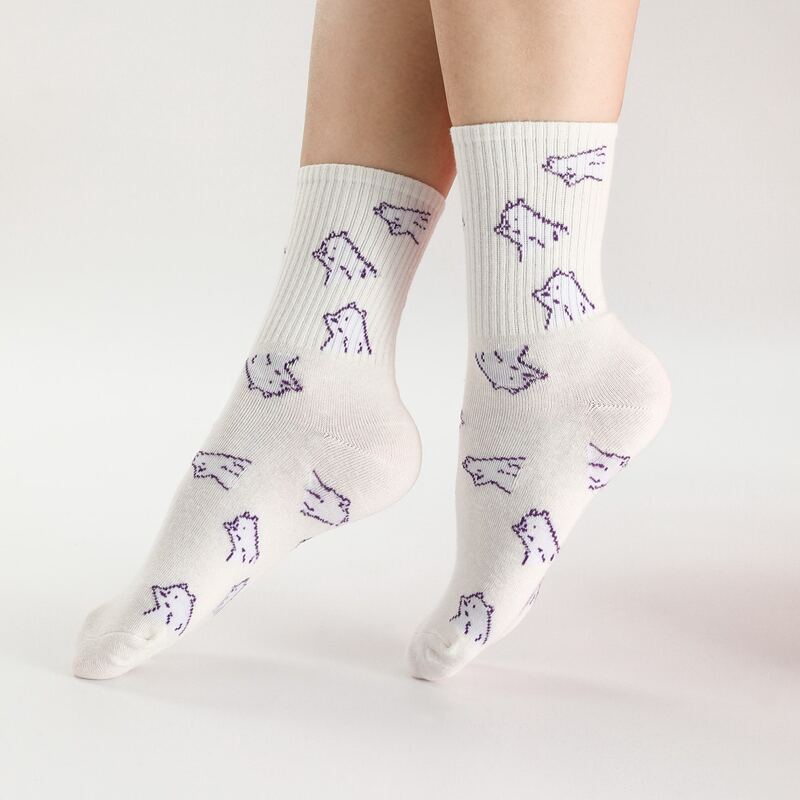 

1pair Cartoon Bear Crew Socks, White