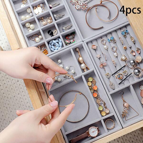 

4pcs Jewelry Storage Box, Grey
