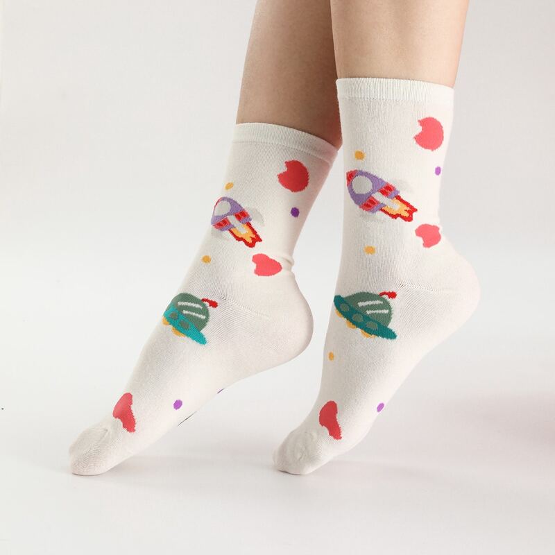 

1pair Cartoon Graphic Socks, White