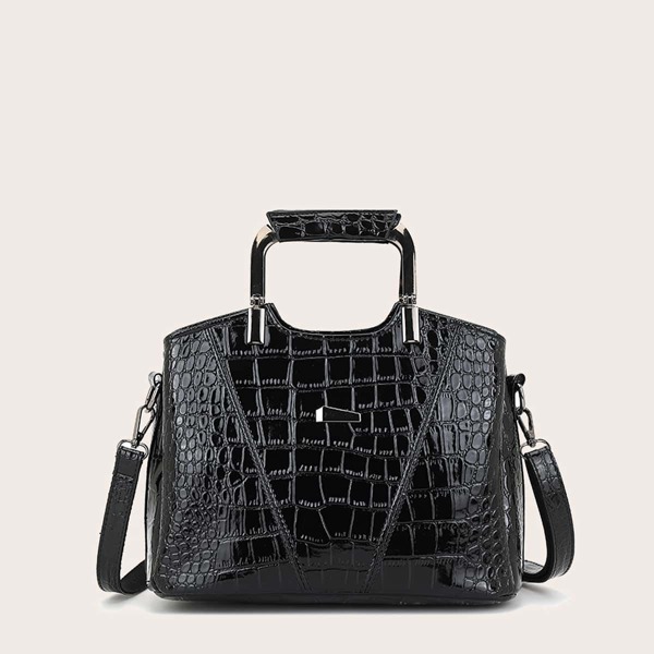 

Croc Embossed Tote Bag, Black
