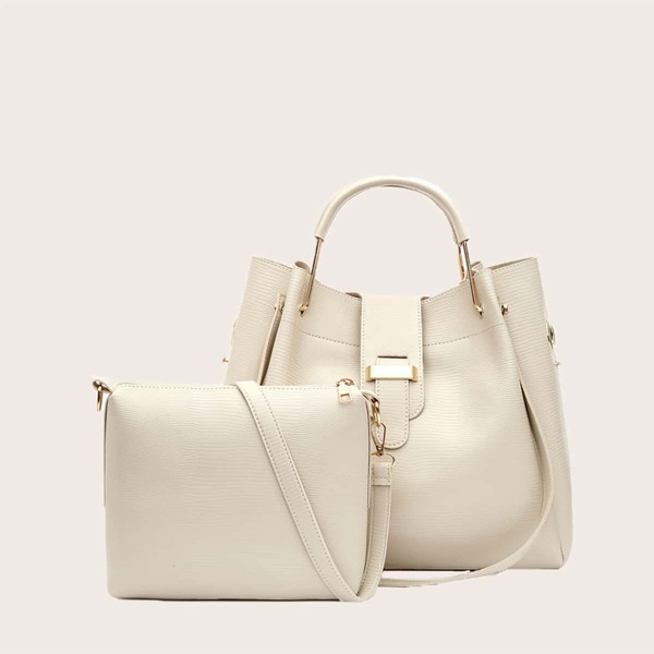 

2pcs Lizard Pattern Top Handle Bag Set, Beige