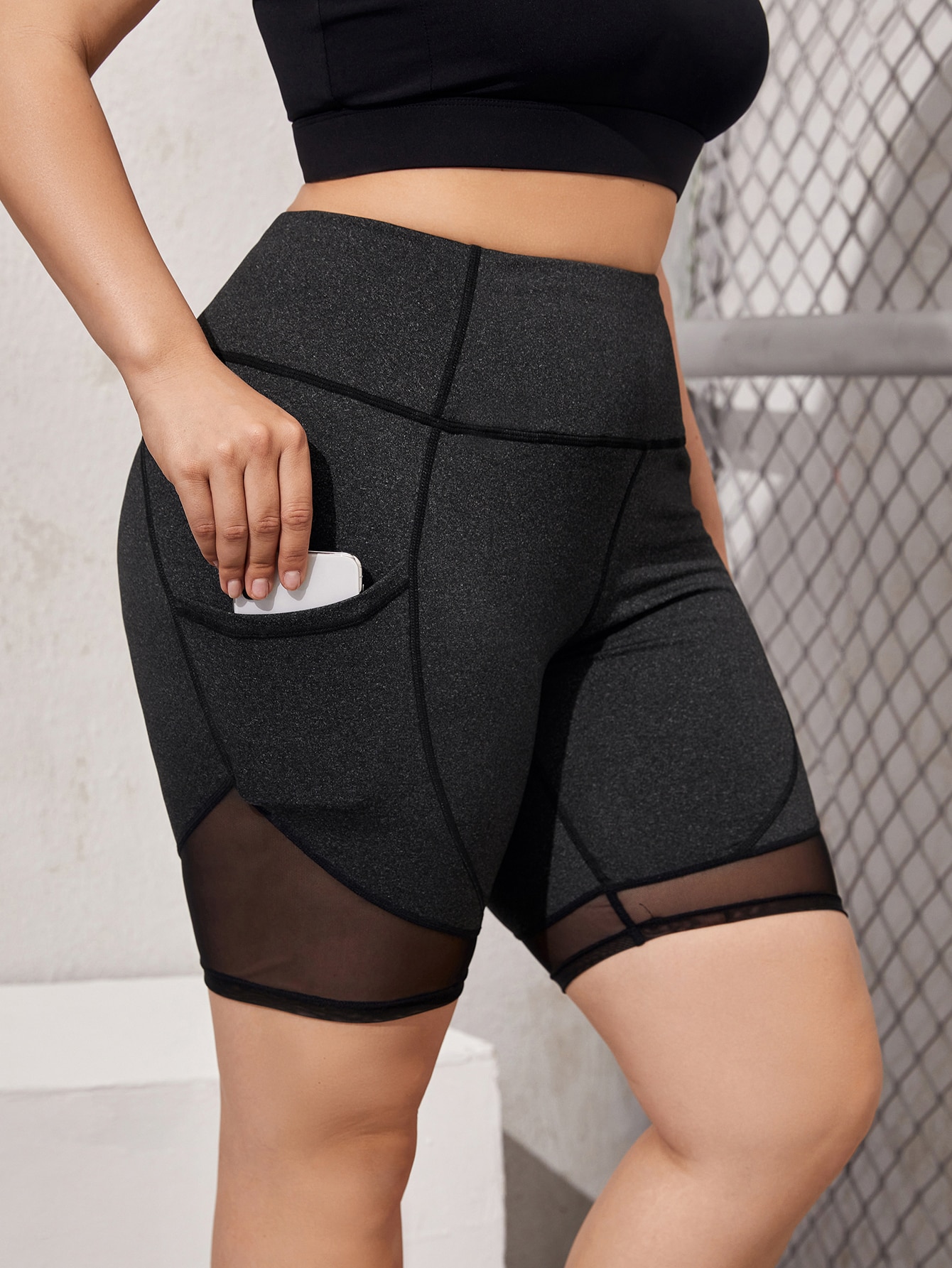Plus Contrast Mesh Biker Shorts With Phone Pocket thumbnail