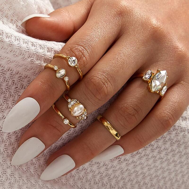 

6pcs Rhinestone Decor Ring, Gold