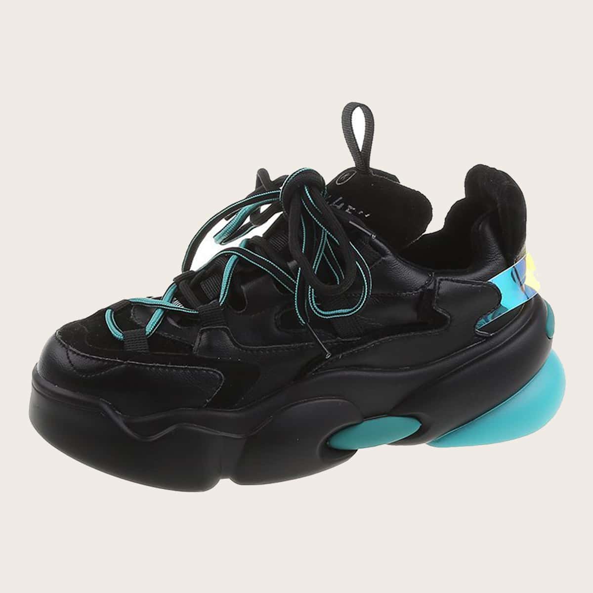 

Double Strap Lace-up Chunky Sneakers, Black