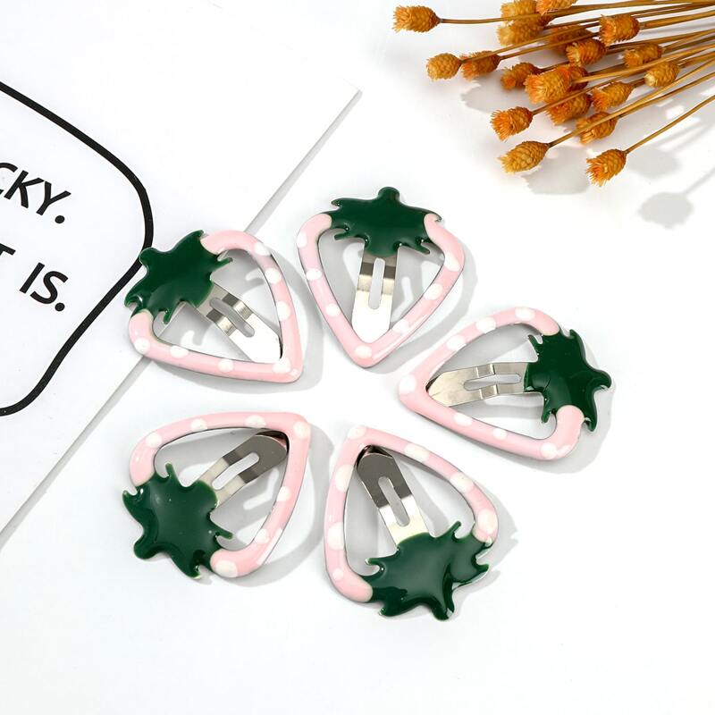 

5pcs Strawberry Hair Clip, Pink