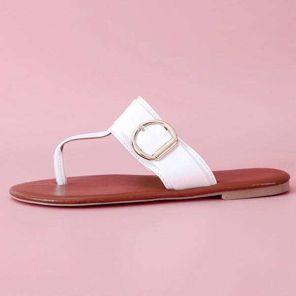 

Buckle Decor Thong Sandals, White