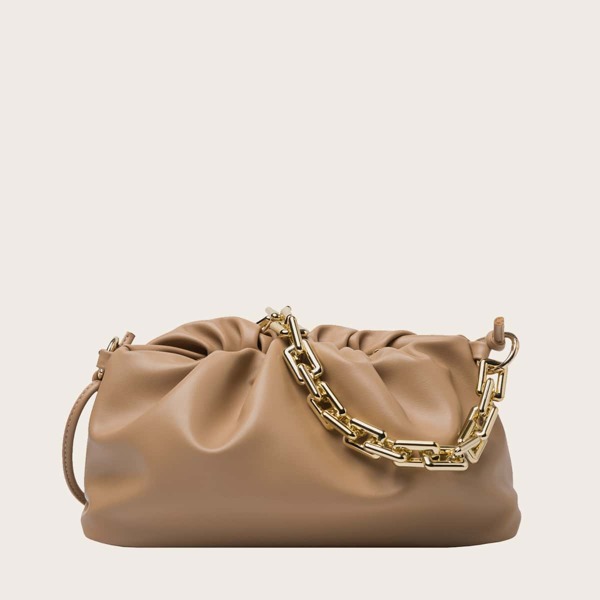

Ruched Chain Shoulder Bag, Khaki