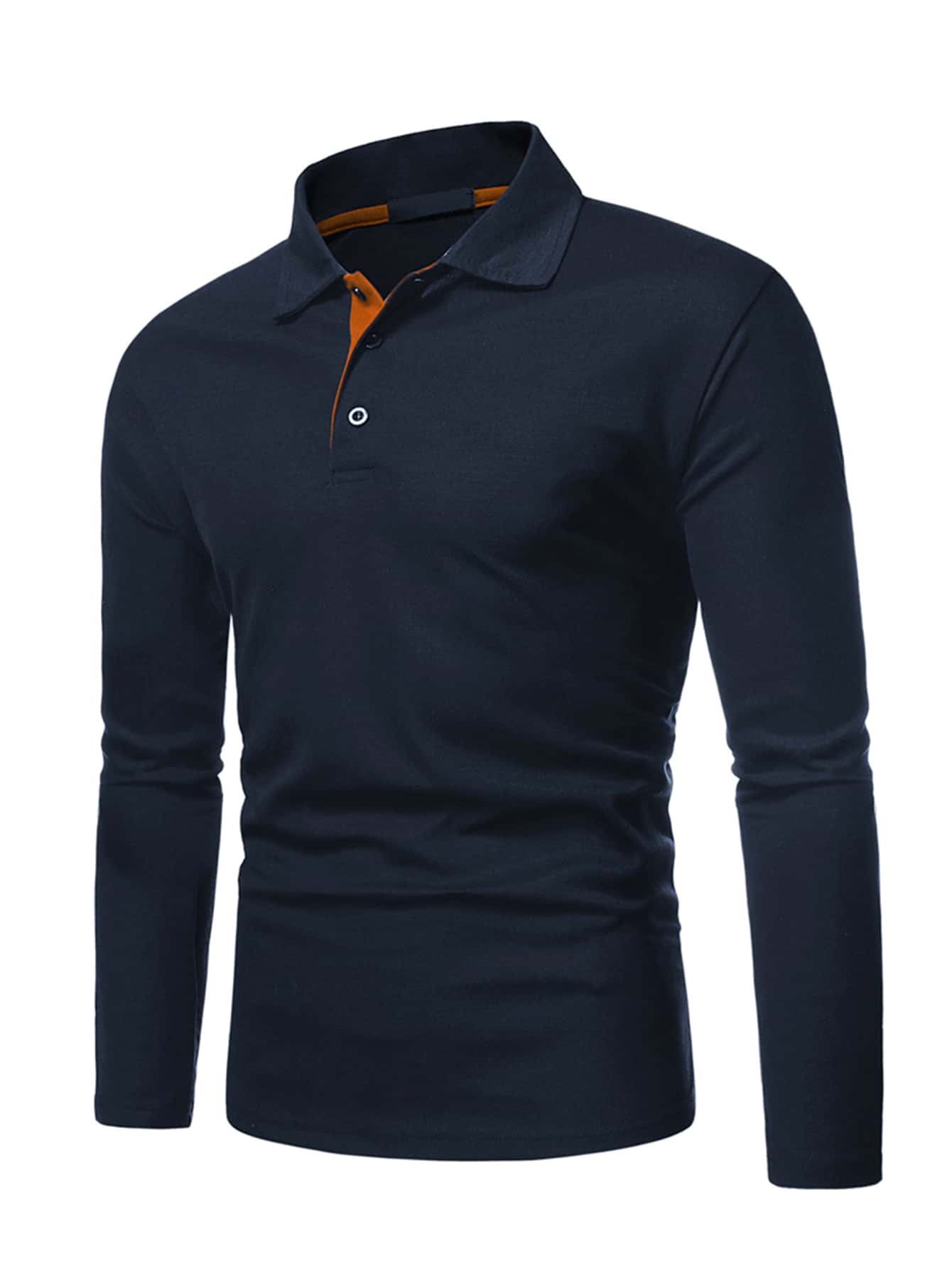 Manfinity Camisa polo con botón medio - Azul Marino - Ver 1