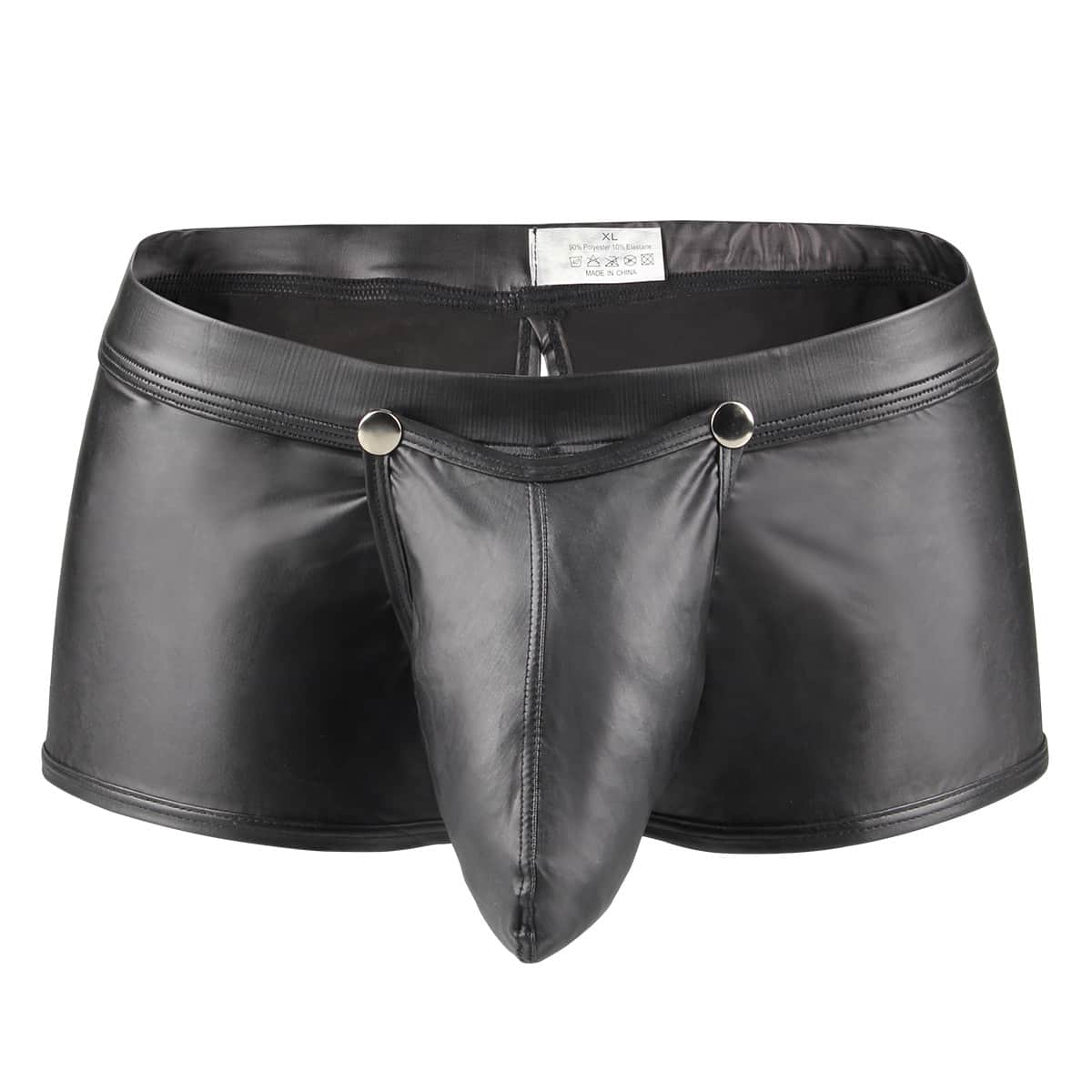 

Guys Button PU Leather Boxer Brief, Black