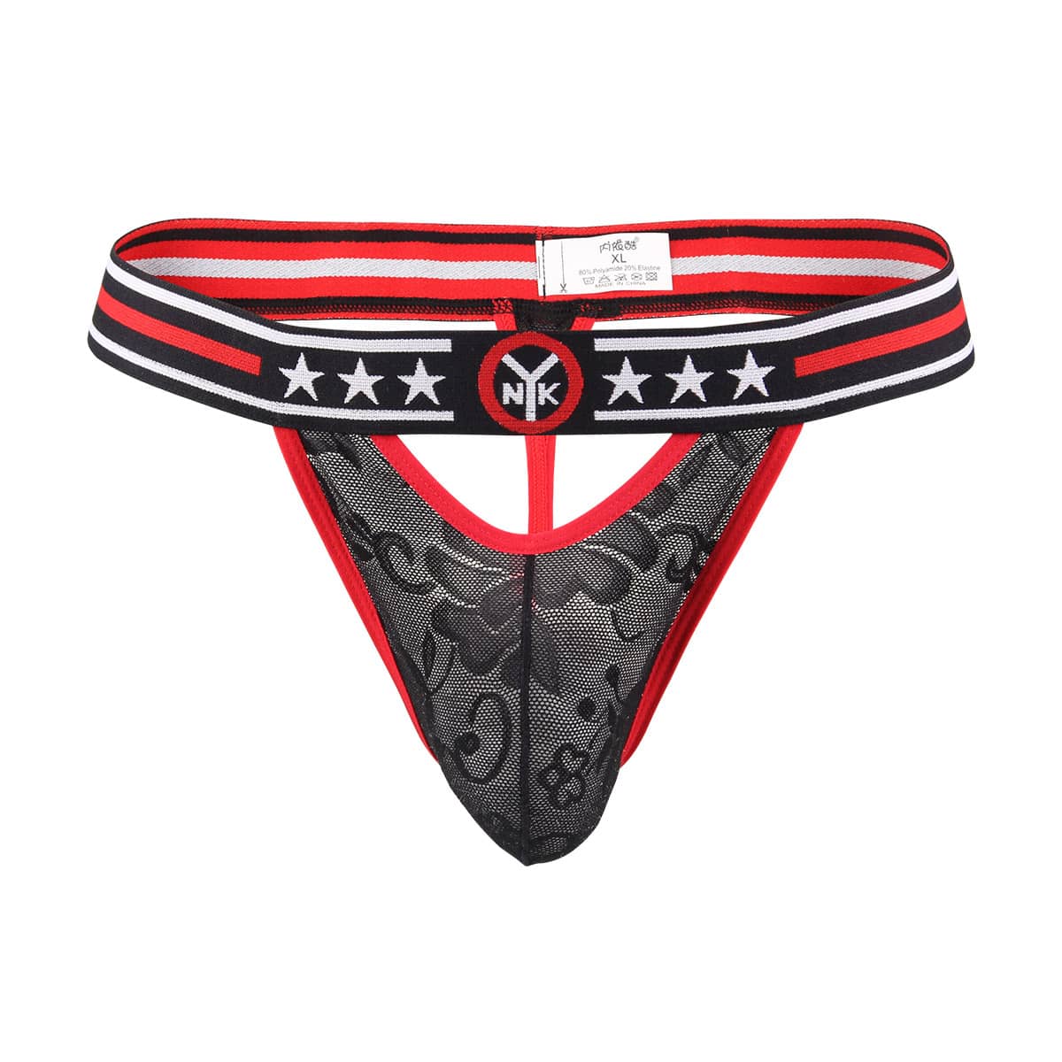 

Men Striped & Star Print Mesh Brief, Black