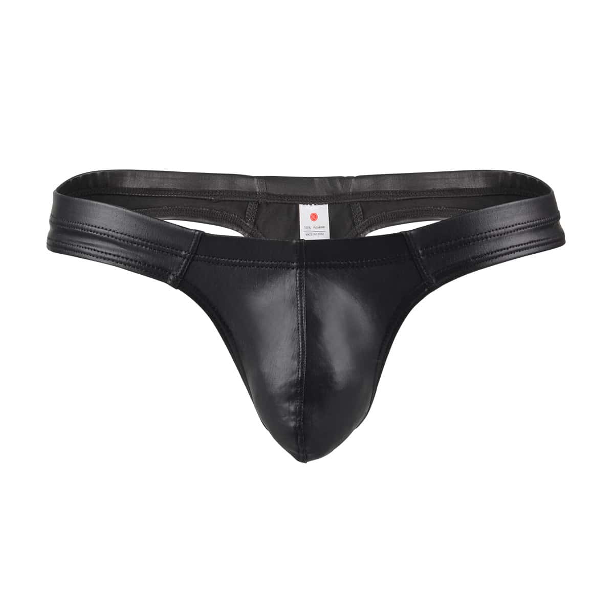 

Men Solid PU Leather Brief, Black