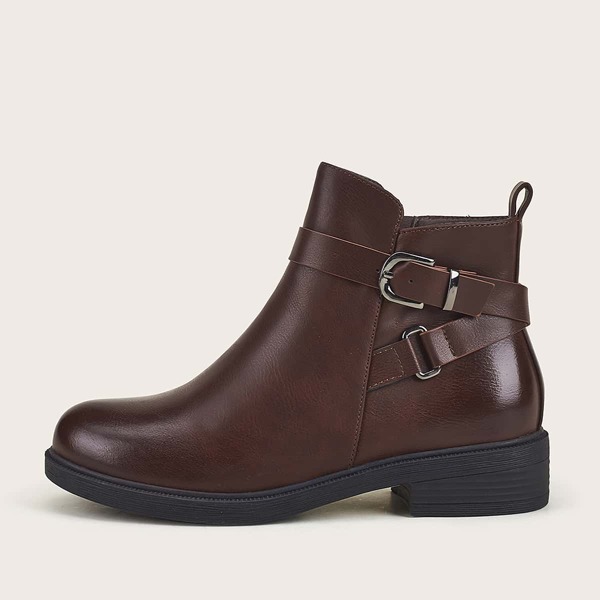 

Buckle Decor Wide Fit Boots, Brown