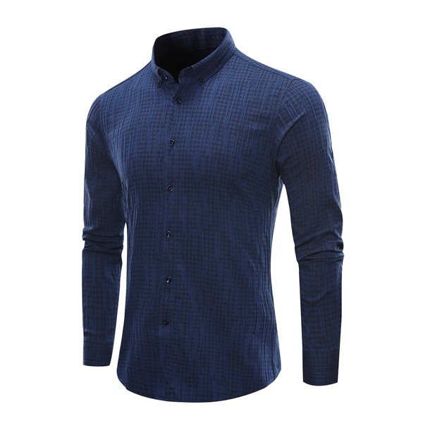 

Men Houndstooth Textured Button Up Shirt, Blue