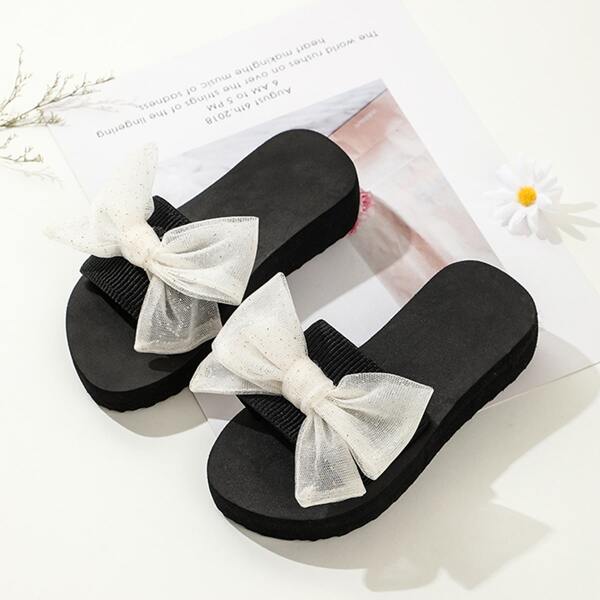 

Toddler Girls Bow Decor Slides, White