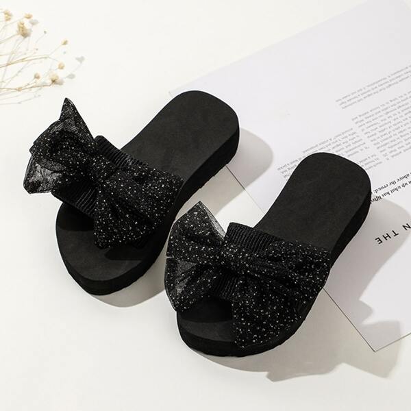 

Toddler Girls Bow Decor Slides, Black